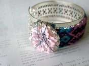 Image of Silver Wide Friendship Bangle with Flower & Rhinestones