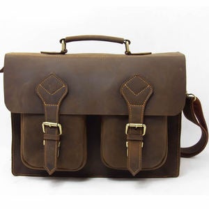 Image of Vintage Handmade Genuine Crazy Horse Leather Briefcase 13" 14" 15" Laptop Macbook Bag / Case (n453)