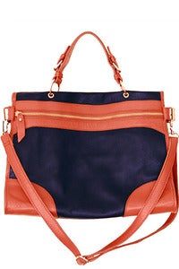 Image of Navy Leather Oxford Satchel / Shoulder Bag