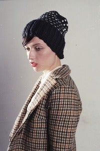 Image of elora black+natural patterned merino wool slouchy toque