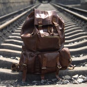 Image of Large Handmade Genuine Leather Backpack Traveling Bag - in brown Superior Cowhide (n421)