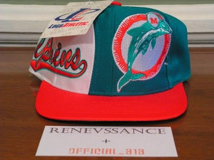 Image of VINTAGE DEADSTOCK MIAMI DOLPHINS LOGO ATHLETIC "SCRIPT / LARGE LOGO" SNAPBACK CAP HAT