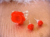 Image of Red Rosette Ring and Earring Set