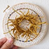 Image of Saffron urchin - hoop cotton and leather textile art