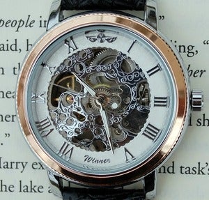 Image of Silver and Rose Mechanical Wind-Up Wrist Watch