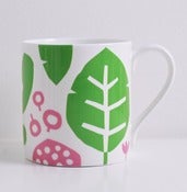 Image of Bone china pink/green leaf mug