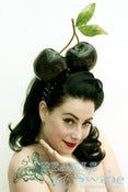 Image of Giant Black Cherry Ascot Burlesque Fascinator Goth Fetish Bridal Wedding Headband Big Cherries