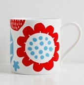 Image of Bone china red/blue flower mug