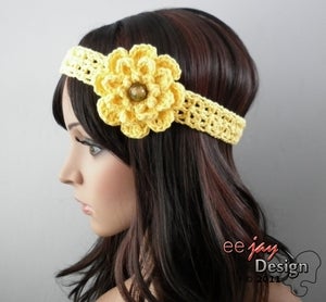 Image of Lace Headband With Detachable Vintage Button Flower - Lots of Colours!
