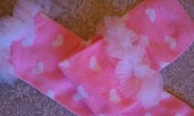 Image of PINK with WHITE HEARTS--Leg Warmers with Chiffon Ruffles