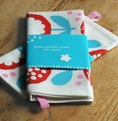 Image of Screen printed red/blue poppy Tea Towel