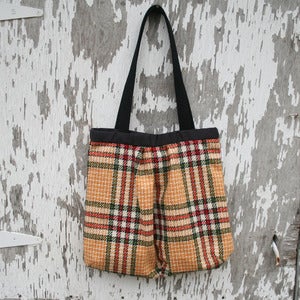 Image of Yellow Plaid Wool Pleated Tote