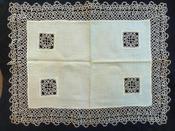 Image of Large rectangle beautiful tray cloth, tatted edging (TX021)