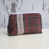 Image of Brown Plaid and Lace Make-Up Bag
