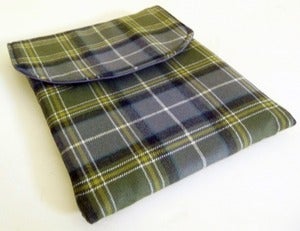 Image of Grey and Olive Green Plaid Wool iPad 2 Sleeve