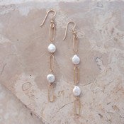 Image of Elements-Coin pearl and gold chain link earrings