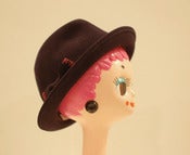 Image of Navy felt fedora hat with little bow
