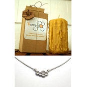 Image of Harvest Small Sterling or 14K Gold Plated Honeycomb Pendant and 5" Hand Dripped Beeswax Pillar Candl
