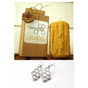 Image of Harvest Sterling or 14K Gold Plated Honeycomb Earrings and 5" Hand Dripped Beeswax Pillar Candle