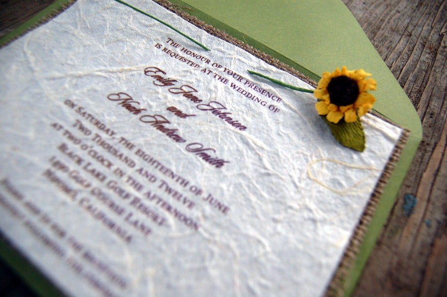 Do It Yourself DIY Rustic Burlap Sunflower Wedding Invitation Sage 