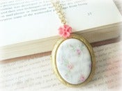 Image of Brass Large Locket with Porcelain French Script 