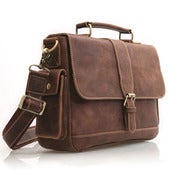 Image of Vintage Handmade Genuine Crazy Horse Leather Briefcase Laptop Messenger Bag in Old Dark Brown (n20)
