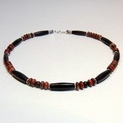 Image of Mens Handmade Beaded Necklace - Bone Bead and Jasper Stone
