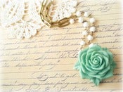 Image of Mint Green Rose with White Beads and Brass Chain Necklace 