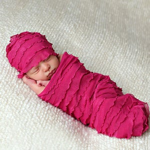 Image of Newborn Cocoon and Hat Pattern for Ruffle Fabric or Knit Fabric