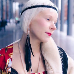 Image of Gothic Skull Black Feather Single Earrings