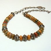 Image of Womens Handmade Beaded Red Creek Jasper Stone Necklace