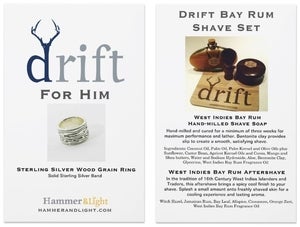 Image of Drift for Him Men's Luxury Shave Set and Sterling Silver Woodgrain Ring