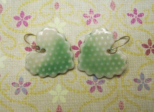 Image of Minty Green Spotted Porcelain Heart Earrings - Perfect for Valentine's Day