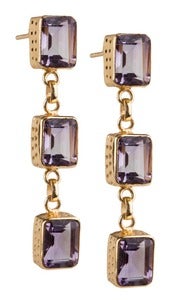 Image of " New " Kara Ackerman <i> Judie <i/> Emerald Cut 3 Drop Amethyst Earrings