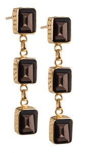 Image of " New " Kara Ackerman <i> Judie <i/> Emerald Cut 3 Drop Smokey QuartzEarrings