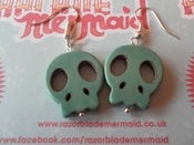 Image of Turquoise Sugar Skull Synthetic Howlite Stone Earrings 
