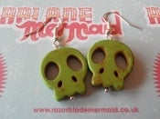 Image of Green Sugar Skull Synthetic Howlite Stone Earrings 