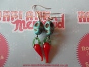 Image of Mexican Sugar Skull Day of the Dead Día de Muertos Chilli Pepper Earrings 