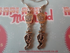 Image of Sugar Skull Day of the Dead Día de Muertos Dancing Mexican Skeleton Earrings