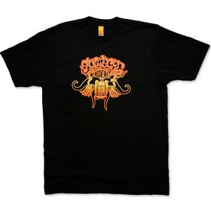 Image of MUSTACHE RIDERS - men’s black/sunset t-shirt