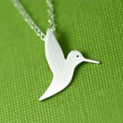Image of Fluttering Hummingbird Silhouette Necklace in Silver 
