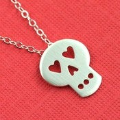 Image of Heart Eyed Sugar Skull Necklace in Silver