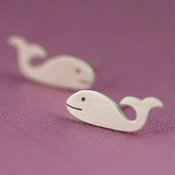 Image of Tiny Happy Little Whale Studs in Silver