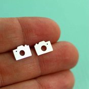 Image of Camera Silhouette Stud Earrings in Silver 