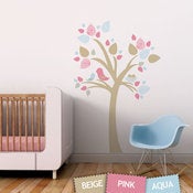 Image of Tree with Bird Nest Fabric Wall Sticker Decal - Reusable