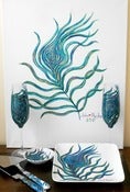 Image of Peacock Wedding 7-Piece Customized Collection--Peacock Toasting Flutes, Ring Dish, Cake Plate, Cake 