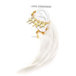 Image of White feathers with 5 gold-plated crosses