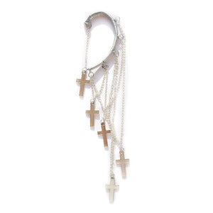 Image of Ear cuff with draped chains and crosses