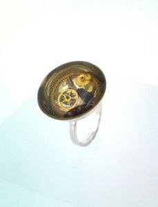 Image of Sterling silver domed clock part ring