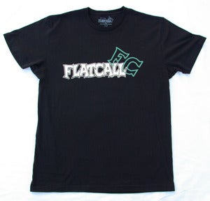 Image of <b>FLATCALL SHADOW</b><br> AQUA BLUE/WHITE ON BLACK POKER T-SHIRT